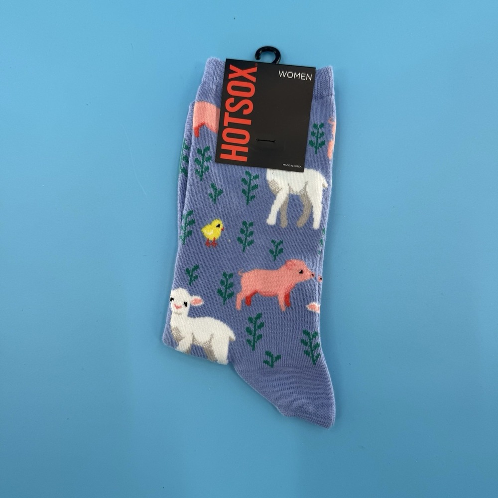Hot Sox Women's Farm Animal Crew Socks Pig Sheep Chick Size 9–11 New